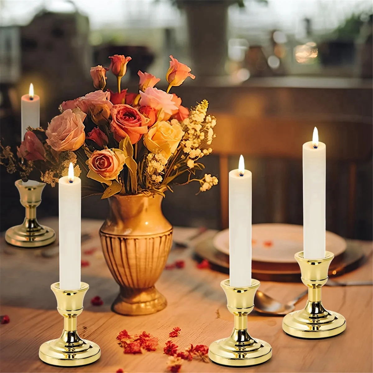 

【Exclusive-Deal!】4-Pack Gold Taper Candlesticks, 3-Inch Short Thin Iron Candlesticks, Vintage Dwarf Metal Candlesticks