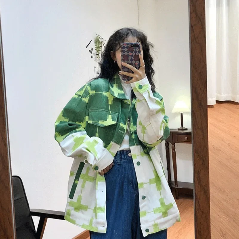 Korean Version of Hong Kong Style Female Student Autumn New Retro Casual Loose and Versatile Color Matching Coat Upper Garment