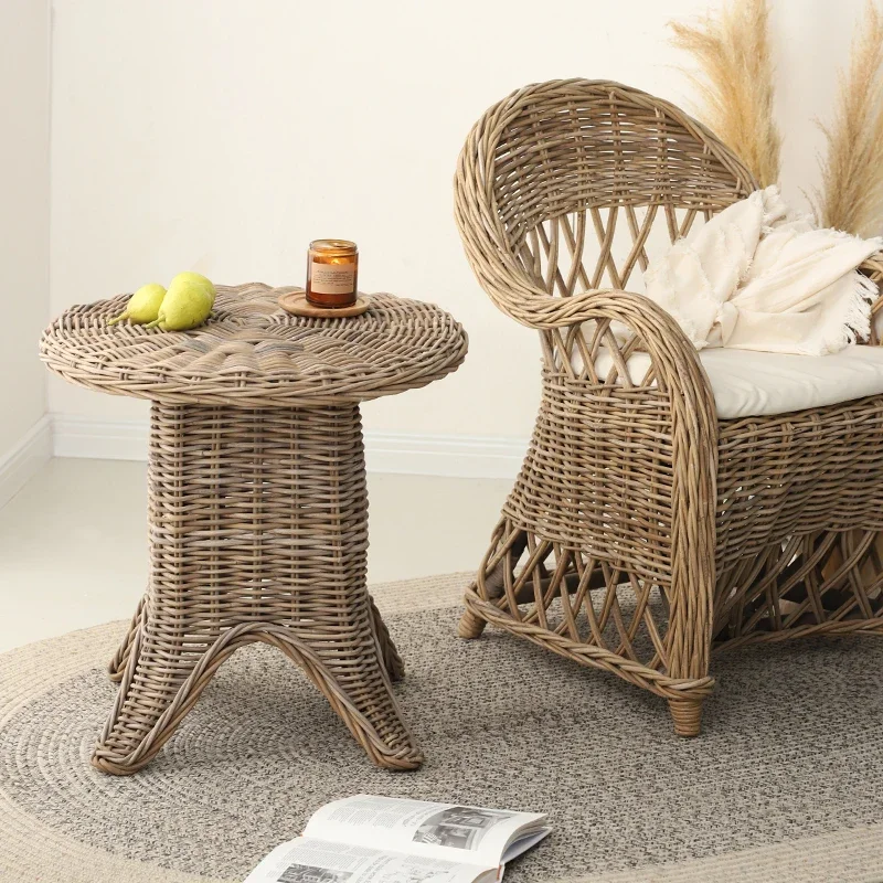 Minimalist Rattan Tea Table Leisure Table Chic Style Retro Side Table