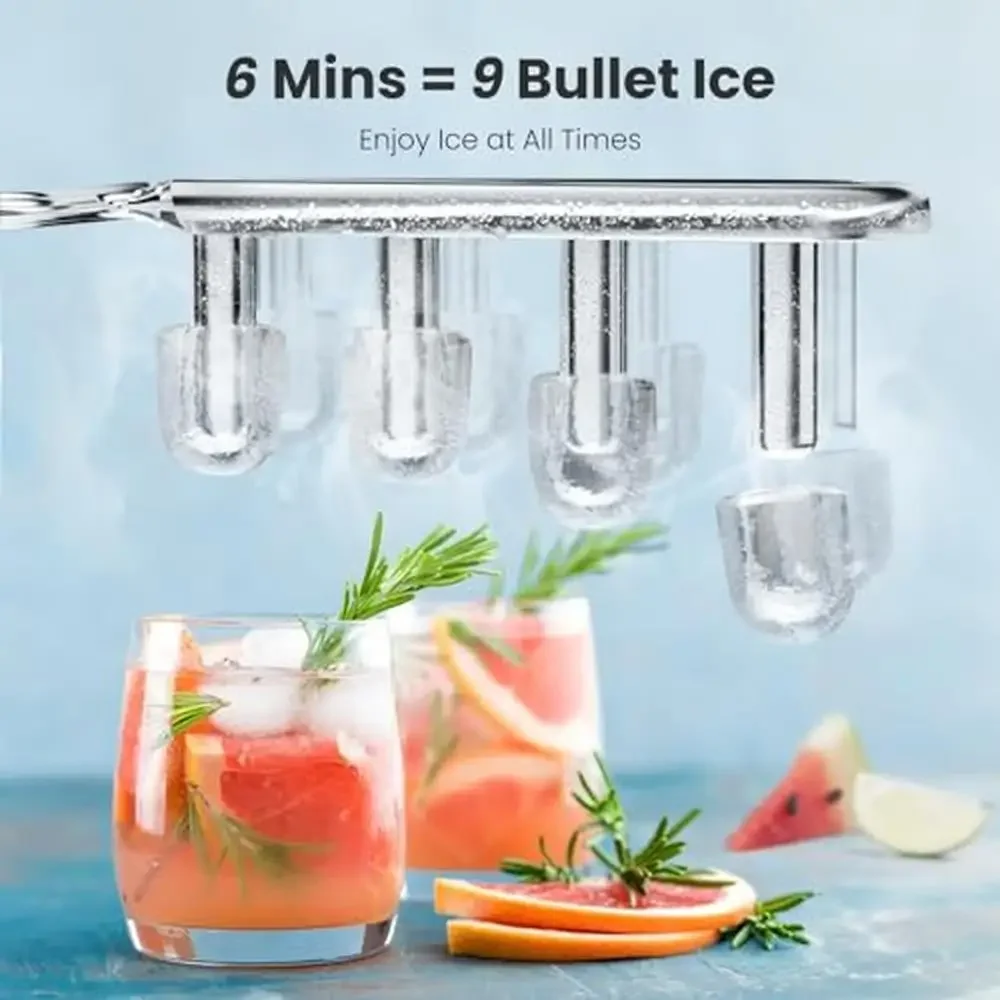 แบบพกพาทําความสะอาดเครื่องทําน้ําแข็ง 26Lbs/24H 9 ก้อนน้ําแข็งใน 6 นาที & ฝาปิดโปร่งใสสไตล์ Bullet-รูปก้อน