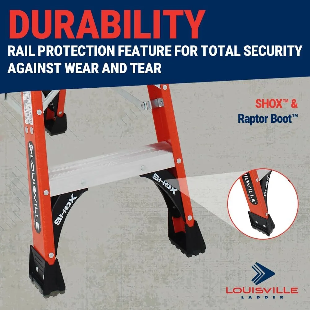 Escalera Louisville de fibra de vidrio de doble escalón de 6 pies con capacidad de 375 lb, tipo IAA, FM1406HD