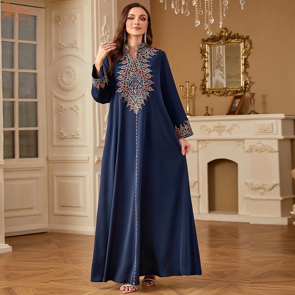 

2025 New Embroidery Abayas for Women Kebaya Muslim Dress Ramadan Islamic Jalabiya Arabic Robe Dubai Party Gown Caftan Vestidos