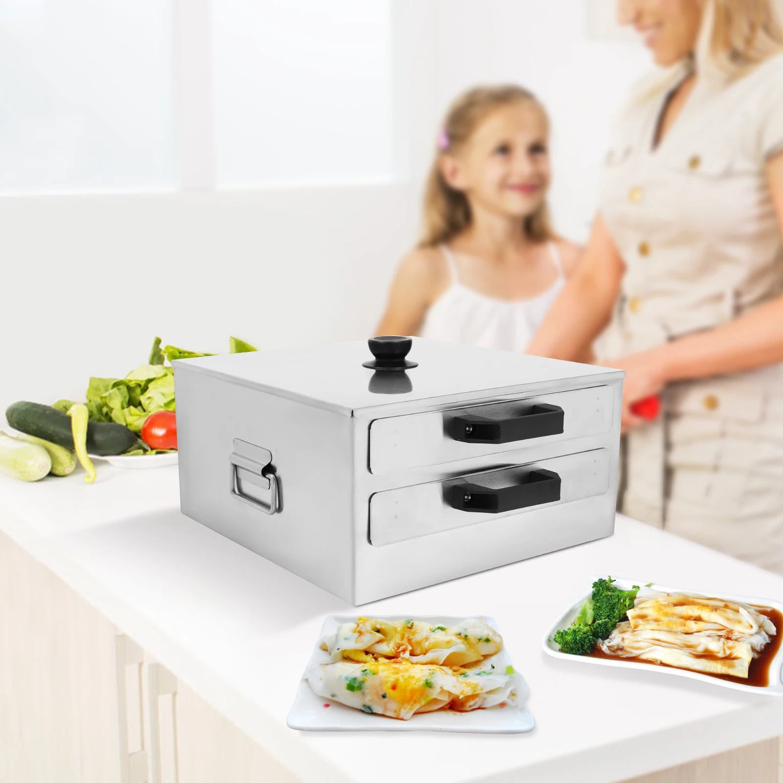 

2 Layer Cantonese Rice Noodle Rolls Machine, Chinese 304 Stainless Steel Steamed Vermicelli Roll Steamer