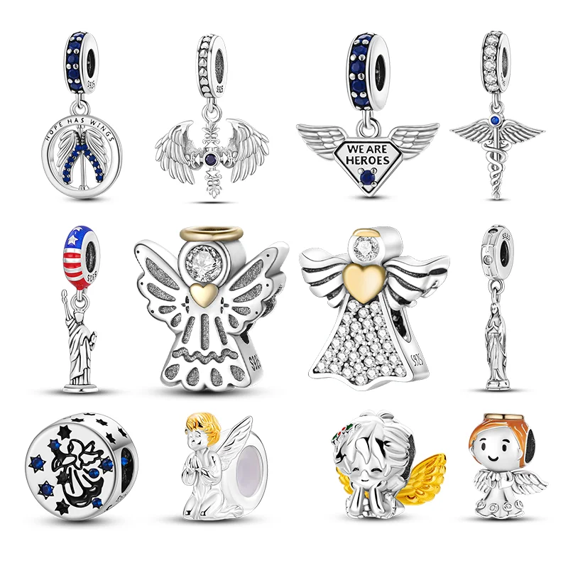 Silver-Plated Angel Our Lady Dangle Charms Beads Fit Pandora 925 Original Bracelets DIY Jewelry Making For Women