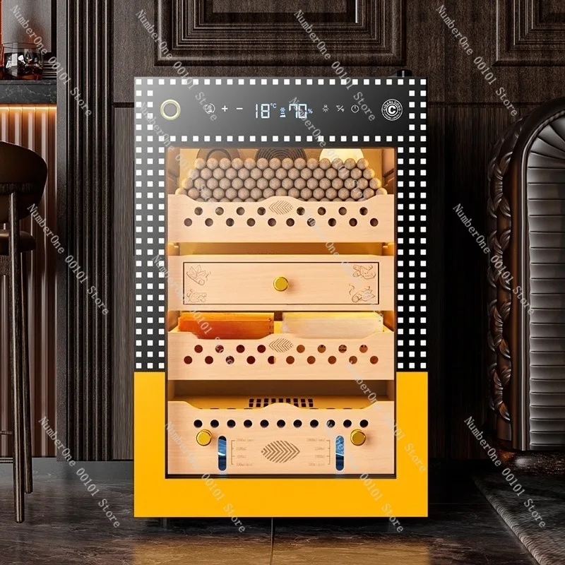 Smart Cigar Cabinet with Fingerprint Lock, Constant Temperature Humidity Control, Cedar Shelves, WIFI Enabled Storage Humidor
