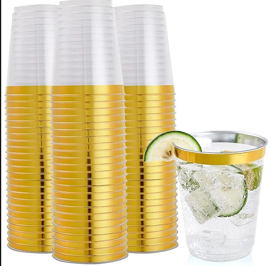 

20 Pieces Disposable Wine Cups 14oz Transparent Hard Plastic Rimmed Plastic Cup Birthday Wedding Party Champagne Cups