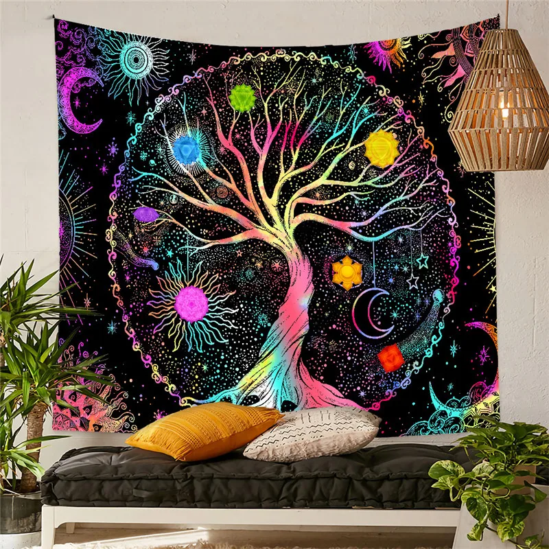 Tapestry Art Deco Blanket Tree of Life Tarot Tablecloth Altar Cloth Curtain Hanging Home Bedroom Living Room Decoration