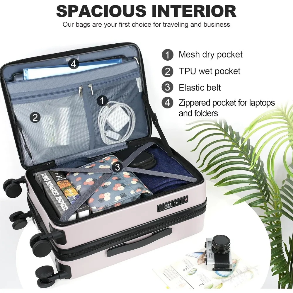 حقيبة ذات هيكل صلب قابلة للتوسيع بسعة كبيرة مع عجلات دوارة وقفل TSA مدمج لحمل الأمتعة