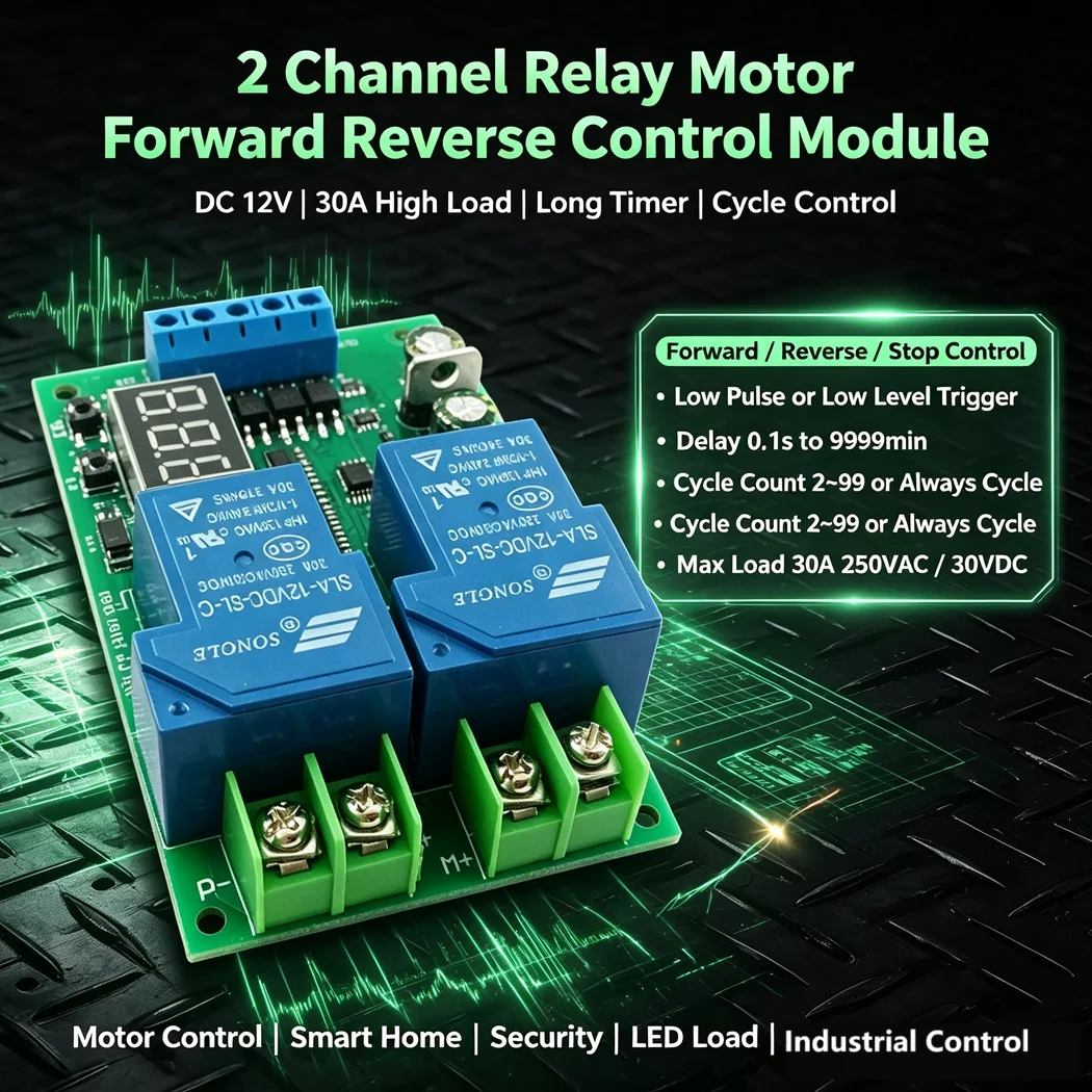 DC12V 30A Motor Forward Reverse Delay Relay Module Low Pulse Level Trigger Cycle Timer Controller with Energy Saving Mode