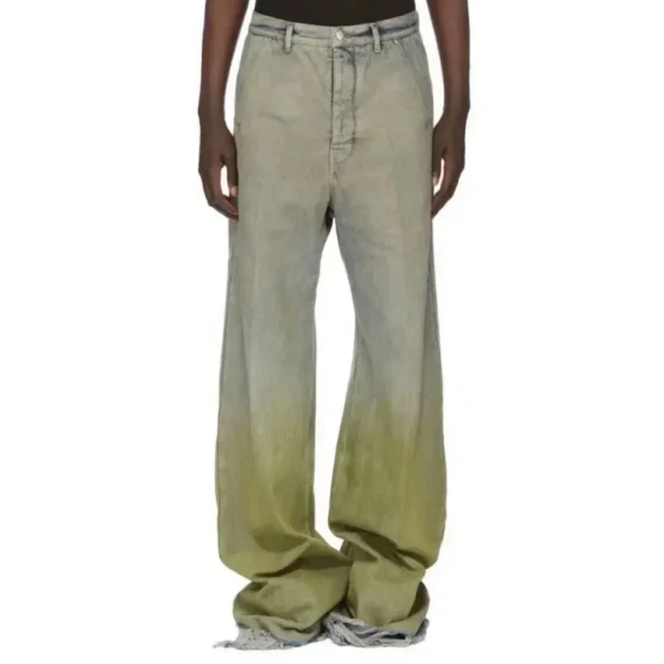 Pantalones vaqueros holgados para hombre y mujer, pantalón informal de gran tamaño con bolsillo de retazos recto, color amarillo degradado y verde, estilo RO