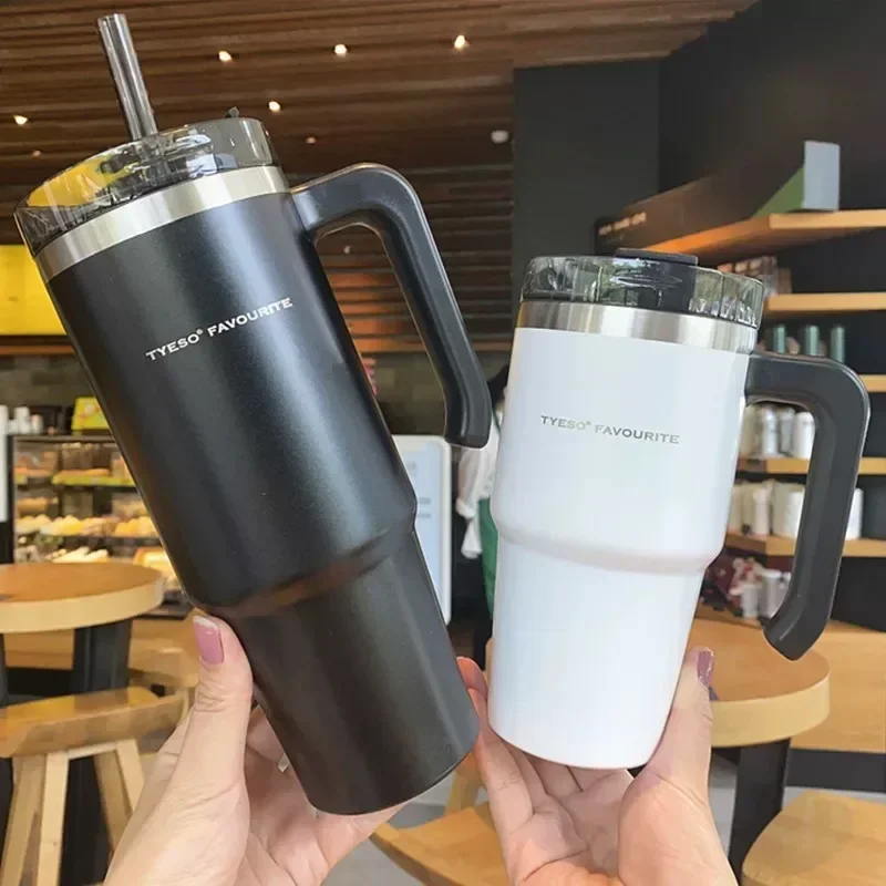 600/890ML Stainless Steel Coffee Mug Travel Thermal Mug with Straw Portable Vacuum Flask Thermos Bottle Water Cup Insulation Cup