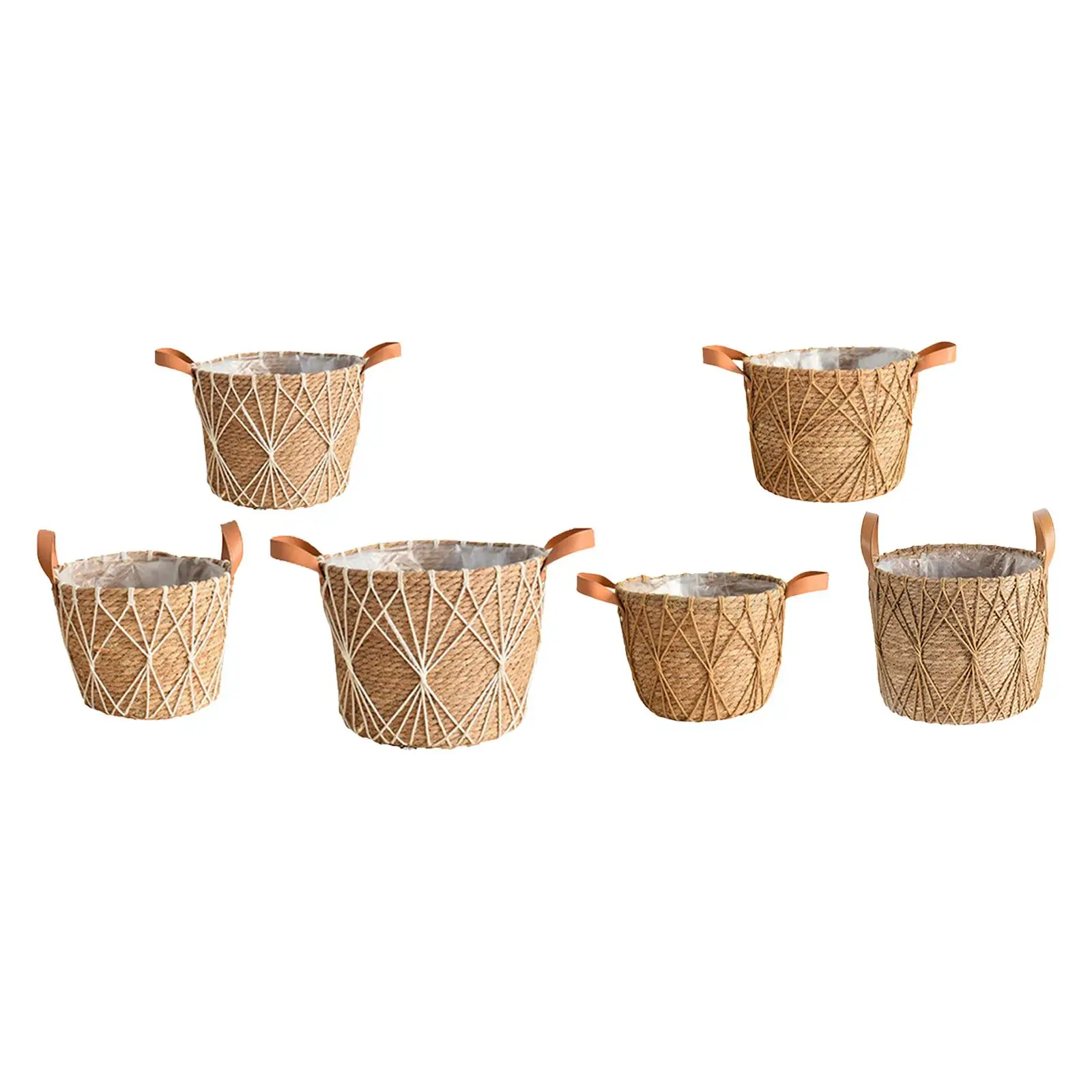 3x Straw Woven Planter Baskets Storage Baskets for Artificial Plants Balcony