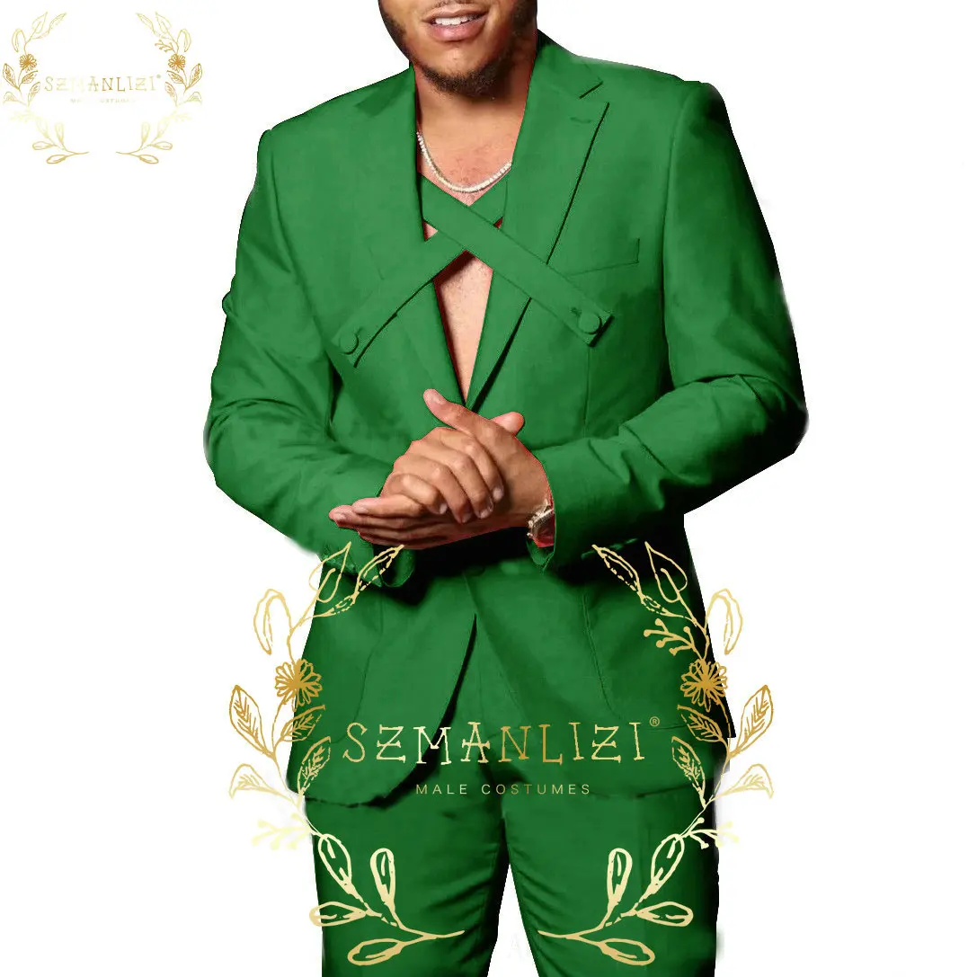 

2022 New Casual Summer Style Green Wedding Groom Wear Single Breasted Men Suits Party Dress Male Tuxedos Fashion 2 Piece Set