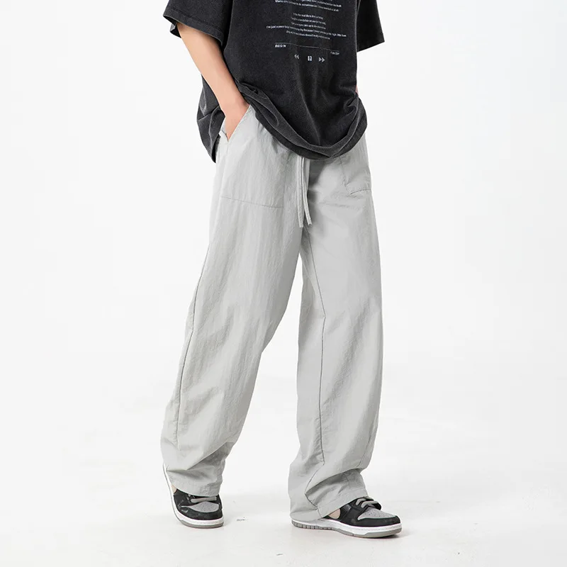 

Мужские легкие слегка морщинистые прямые комбинезоны, новые весенние свободные спортивные повседневные длинные брюки