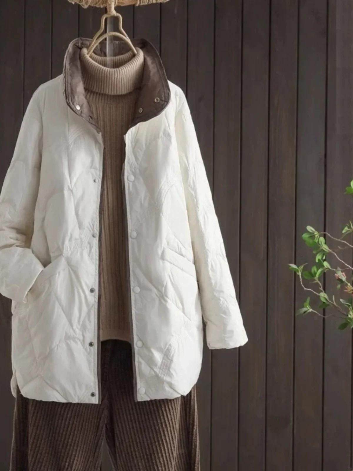 

Women's Winter High-End Anti-Aging Medium-Length down Coat Sli Commute Sle Lightweight Warm Quilted