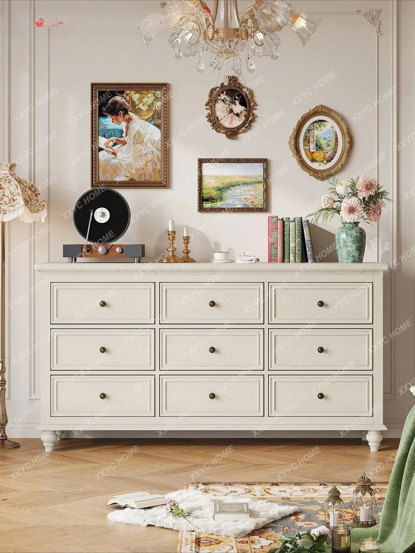 

Lall solid wood household living room against the wall nine bucket locker cream wind storage locker