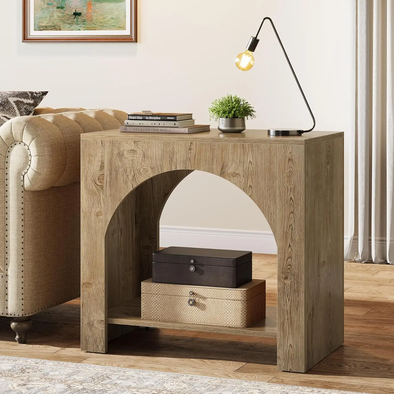 

Farmhouse End Side Table, Large Sofa Side Table with Heavy-Duty Wooden Pedestal for Living Room, Bedside Nightstand, Customized