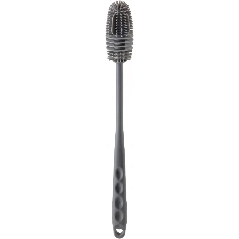 Baby Bottle Brush, Silicone Water Bottle Cleaner Flexible Extra Long Handle Grey Cup Cleaner Brush for Washing Hydro Flasks Sports Tumblers and Deep Narrow Neck Glassware