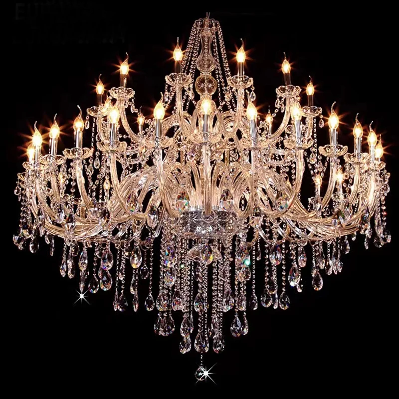 

European Living Room Double Crystal Chandeliers Luxury Villa Simple Restaurant Glass For LED Chandelier Transparent Hanging Lamp