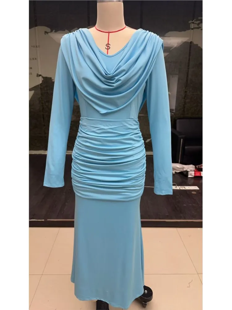 Abito con giunture in rete slim fit plissettato Primavera Estate Abito da festa elegante con coda di pesce monospalla in tinta unita da donna