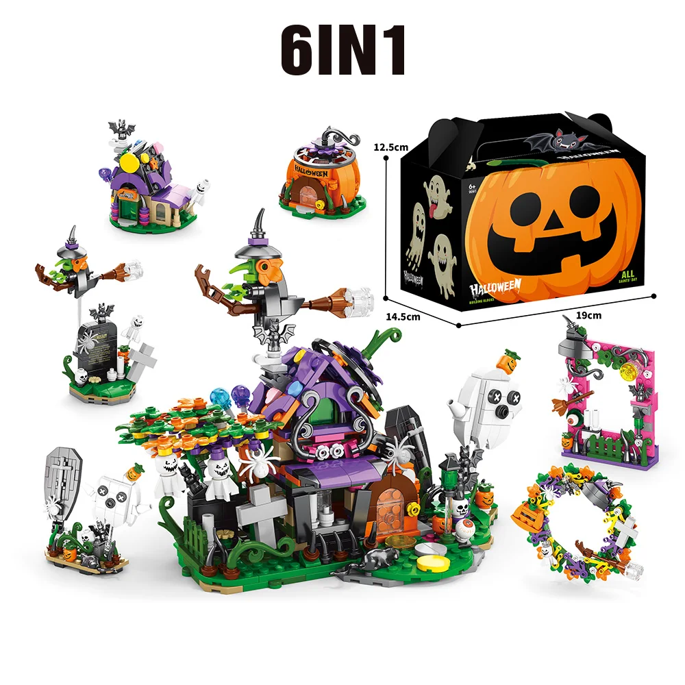 Nightmare Before Christmas Halloween  Haunted House and Ghost Train Building Blocks Set Creative Festival Toy Kit Gifts for Kids