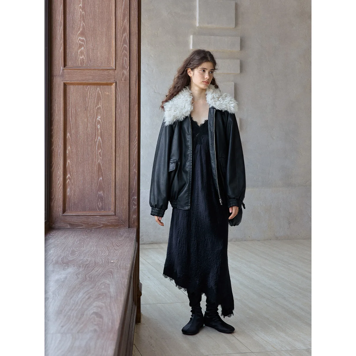 Umi mao destacável gola de pele jaqueta feminina clipe quente jaqueta de couro de algodão simples estilo de deslocamento ampla elegante jaqueta femme y2k