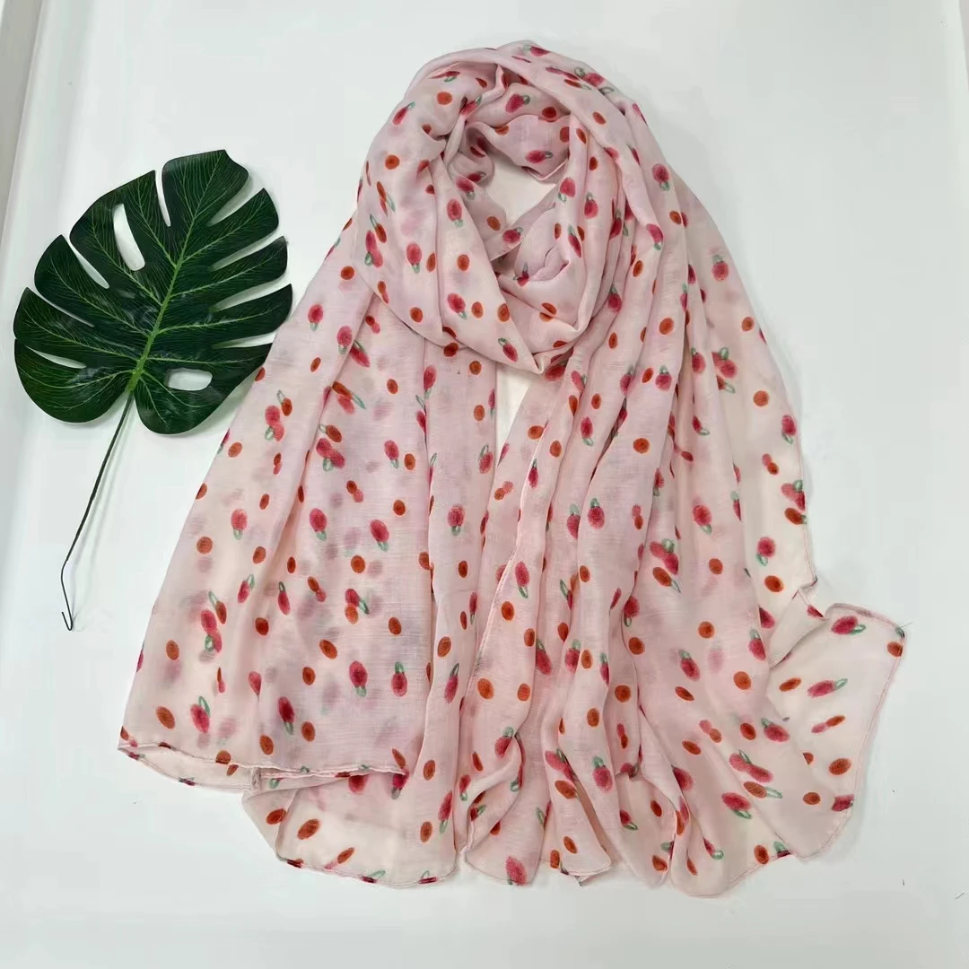 2024 New Beautfiul Cherry Print Scarf Shawls Foulard Fruit Pattern Head Scarves Hijab Wrap 6 Color Wholesale 10pcs/LOT