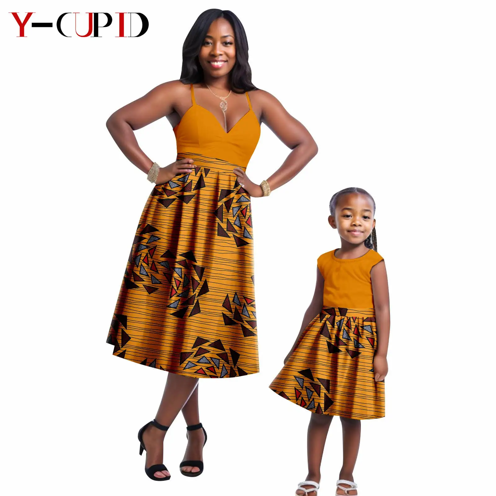 African Sexy Print Dresses for Women Dashiki Mother and Daughter Outfits Bazin Riche Girls Patchwork Ankara Dresses 24F5001