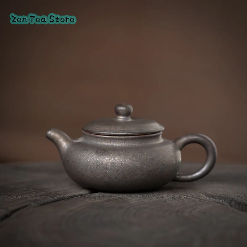 Rust-glazed Coarse Pottery Rongsheng Teapot Semi-manual Old Rock Mud Retro Flat West Shi Pot Chinese Tea Infuser Single Pot