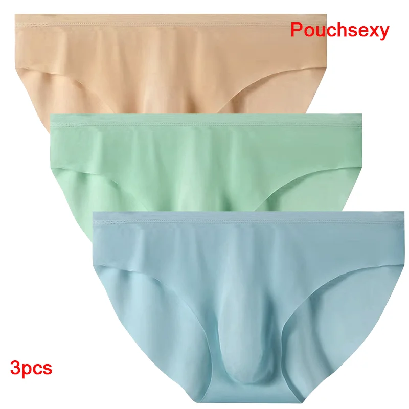 3 Pcs Mens briefs Translucent sexy men's underwear Breathable ice silk Summer cool ice silk boys bulge U pouch Convex