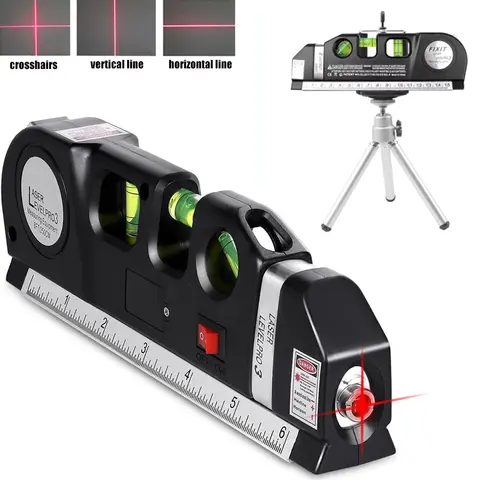 Laser Level Line Tools with Tripod Multipurpose Adjustable Laser Level Kit Standard Cross Line Lase 8 Feet Measure Tape Ruler