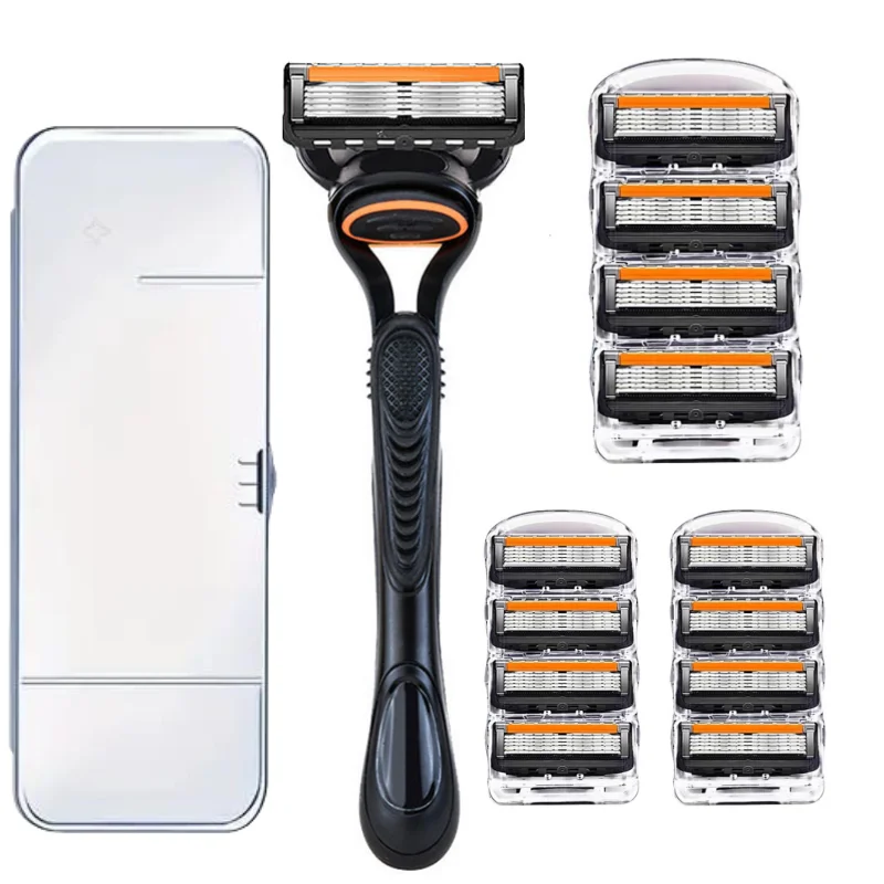 Retro Stainless Steel Manual Shaver with Storage Box, Equipped with 5 Layers of Razor Blades, Reusable, Scratch Resistant and Ha