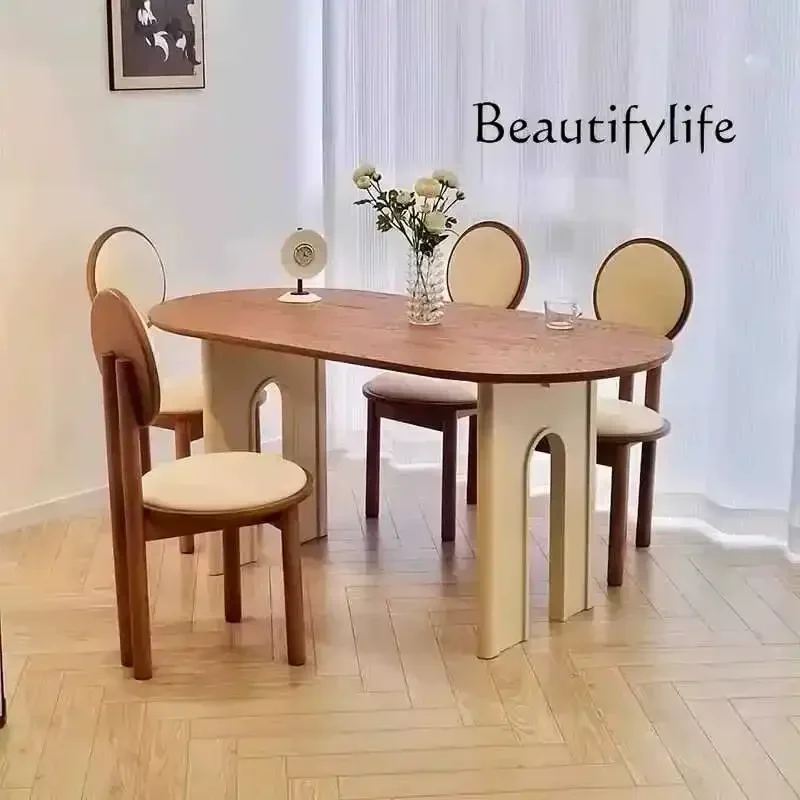 N Wabi Sand Cream Wind Solid Wood Dining Table Creative Log Oval Household Simple Dining Table