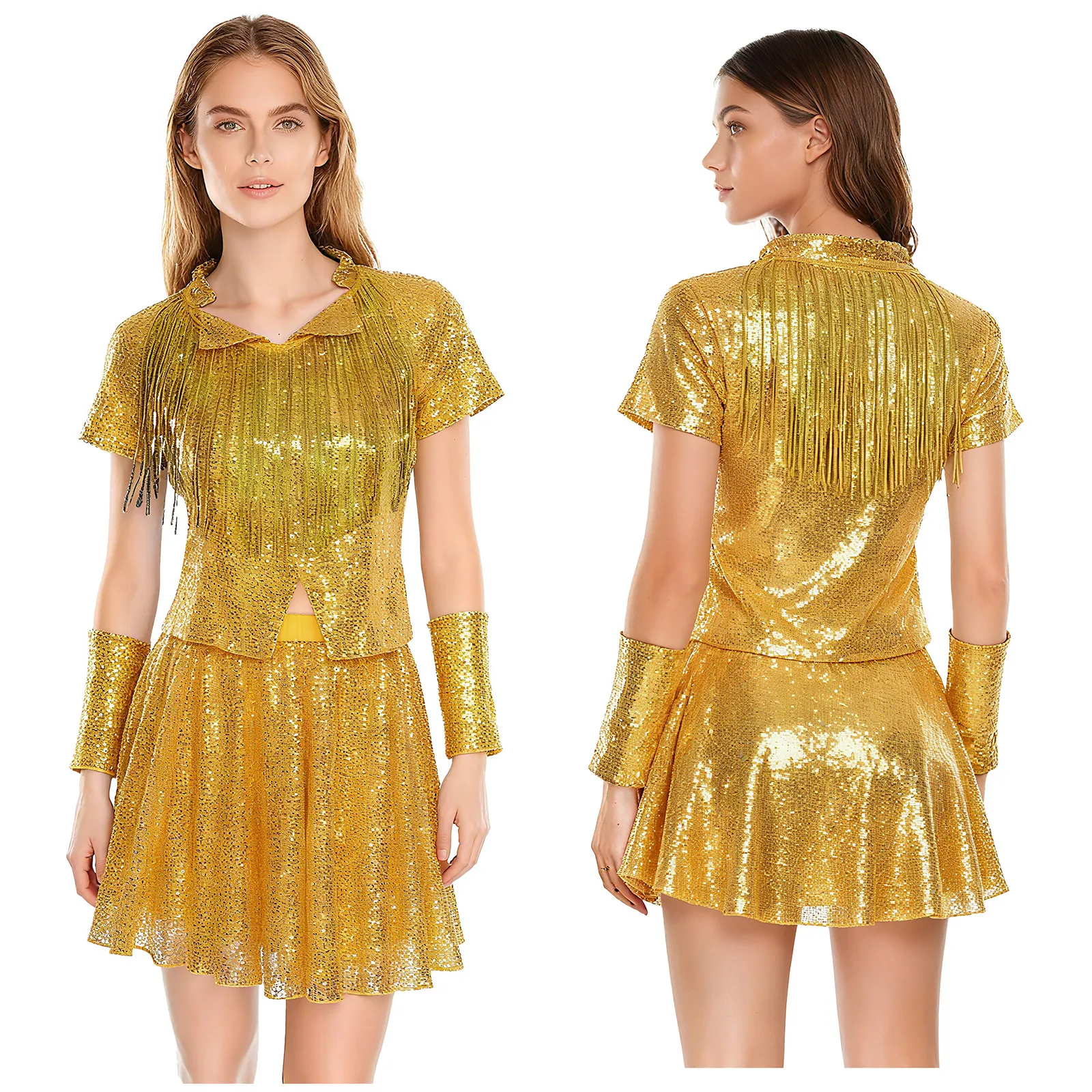 Tenues de pom-pom girl de carnaval pour femmes, T-shirt à manches courtes + gants + Mini jupe plissée, ensemble Jazz Disco, vêtements de danse contemporaine