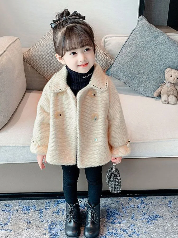 Winter Coat For Girls Thick Woolen Jacket For Girls Fashion Plaid Kids Outerwear Autumn England Teenage Clothes For Girls School