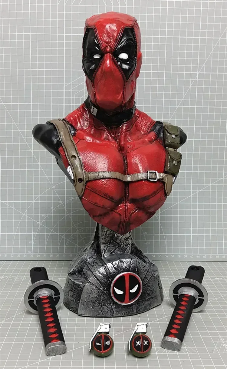 

33cm X-Men Superhero Deadpool Bust Head portrait Action Figure Resin statue Desktop Model toy Collection home decor gift