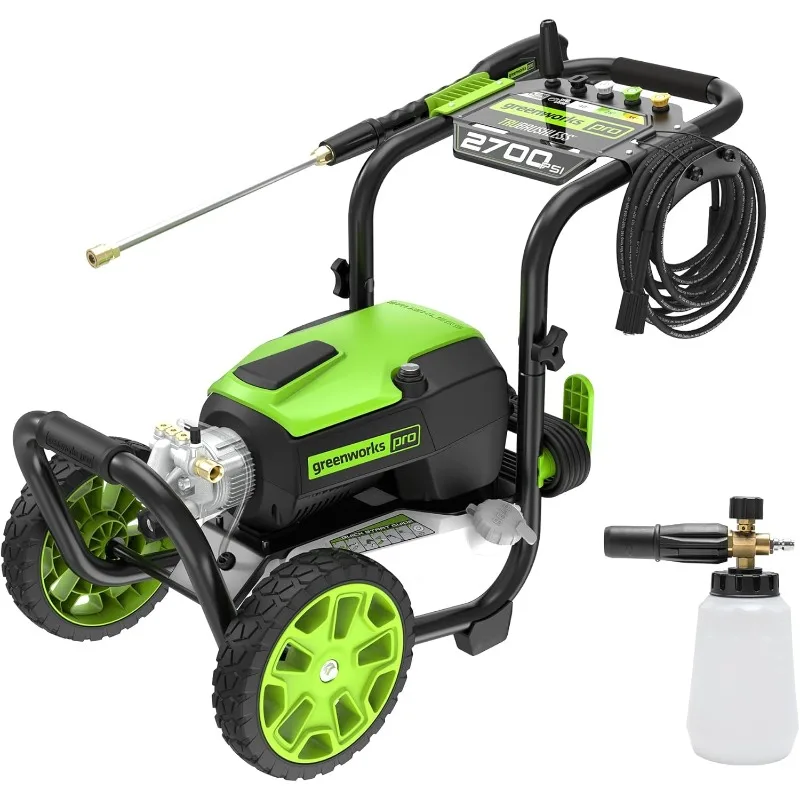 Lavadora a presión Greenworks de 2700 PSI (2,3 GPM máx.) con cañón de espuma: potente y suficiente para eliminar la suciedad y la suciedad