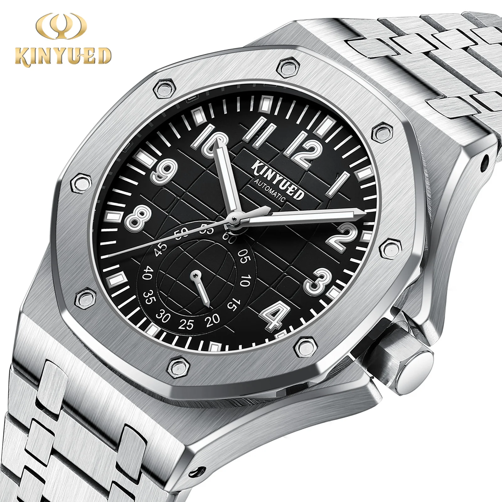 Kinyued Man Automatic Mechanical Wrist Watches 30m Waterproof Luminous Hands Luxury Brand Stainless Steel Watch For Men Gift