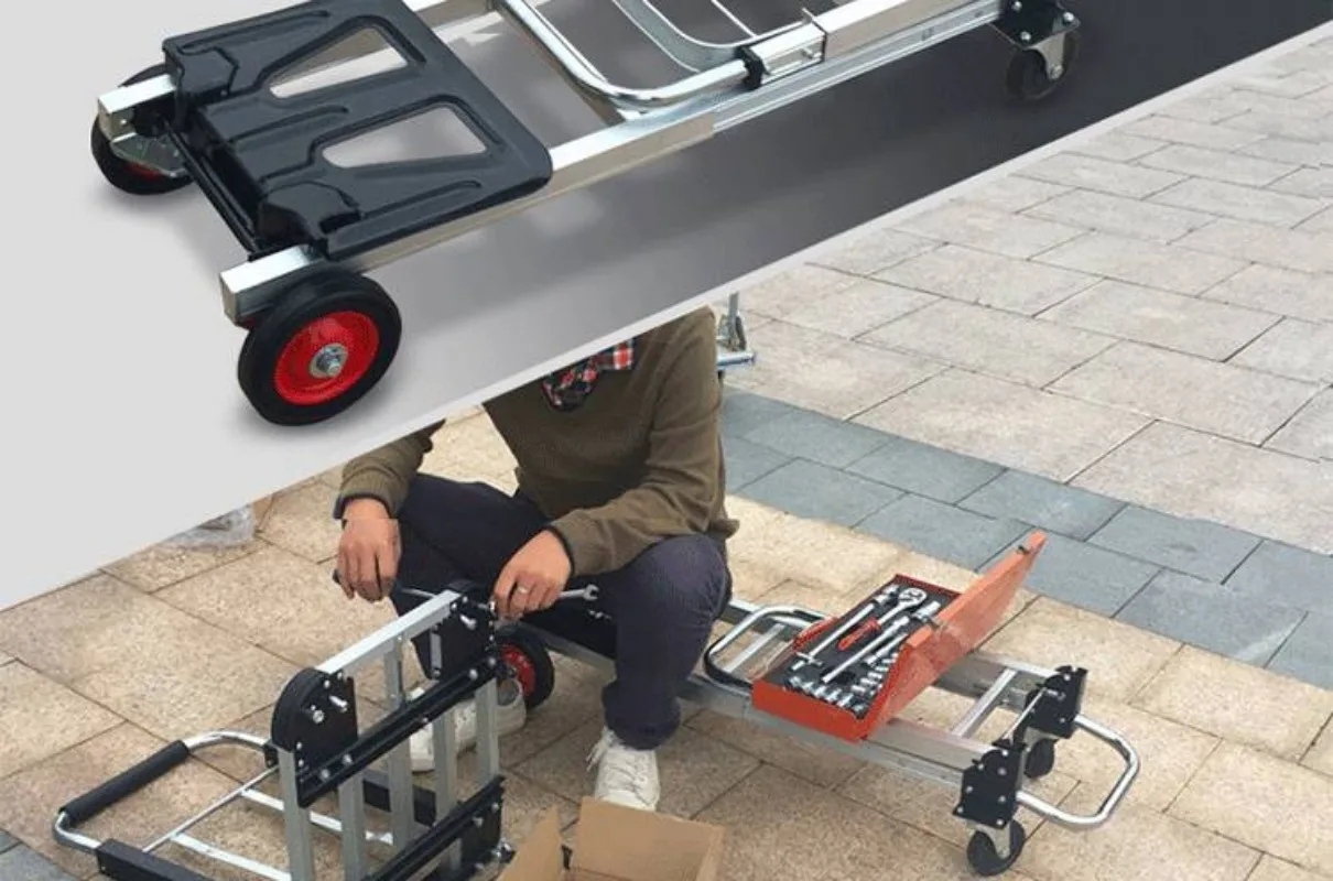 Four Wheel Movable Hand Cart Aluminum Frame Foldable Loading Trolley For Daily Cargo Transport