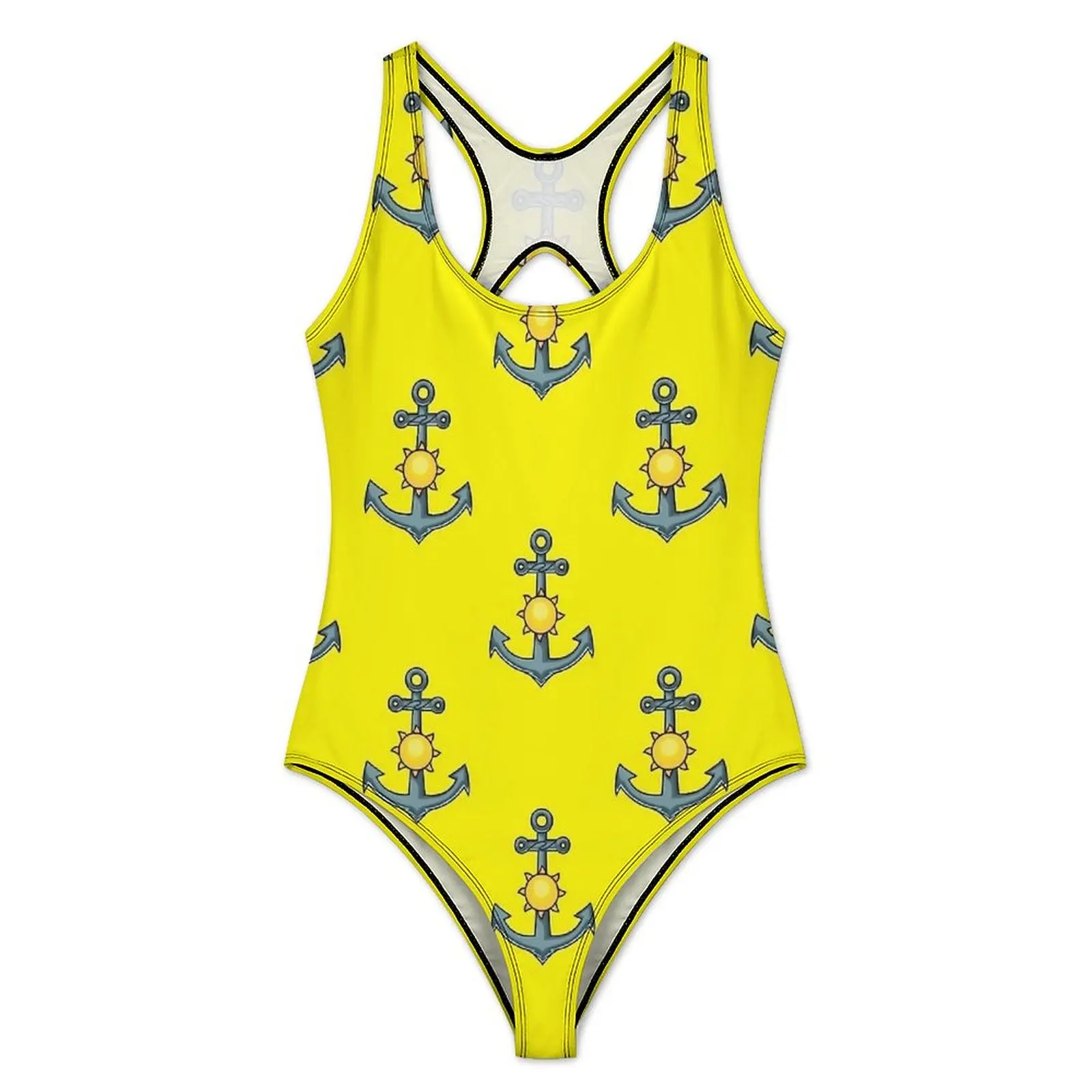 Anchor Yellow Pattern Swimsuit  Push Up Swimwear One Piece Holiday Rave Monokini Bodysuit Sexy Pattern Beachwear Plus Size