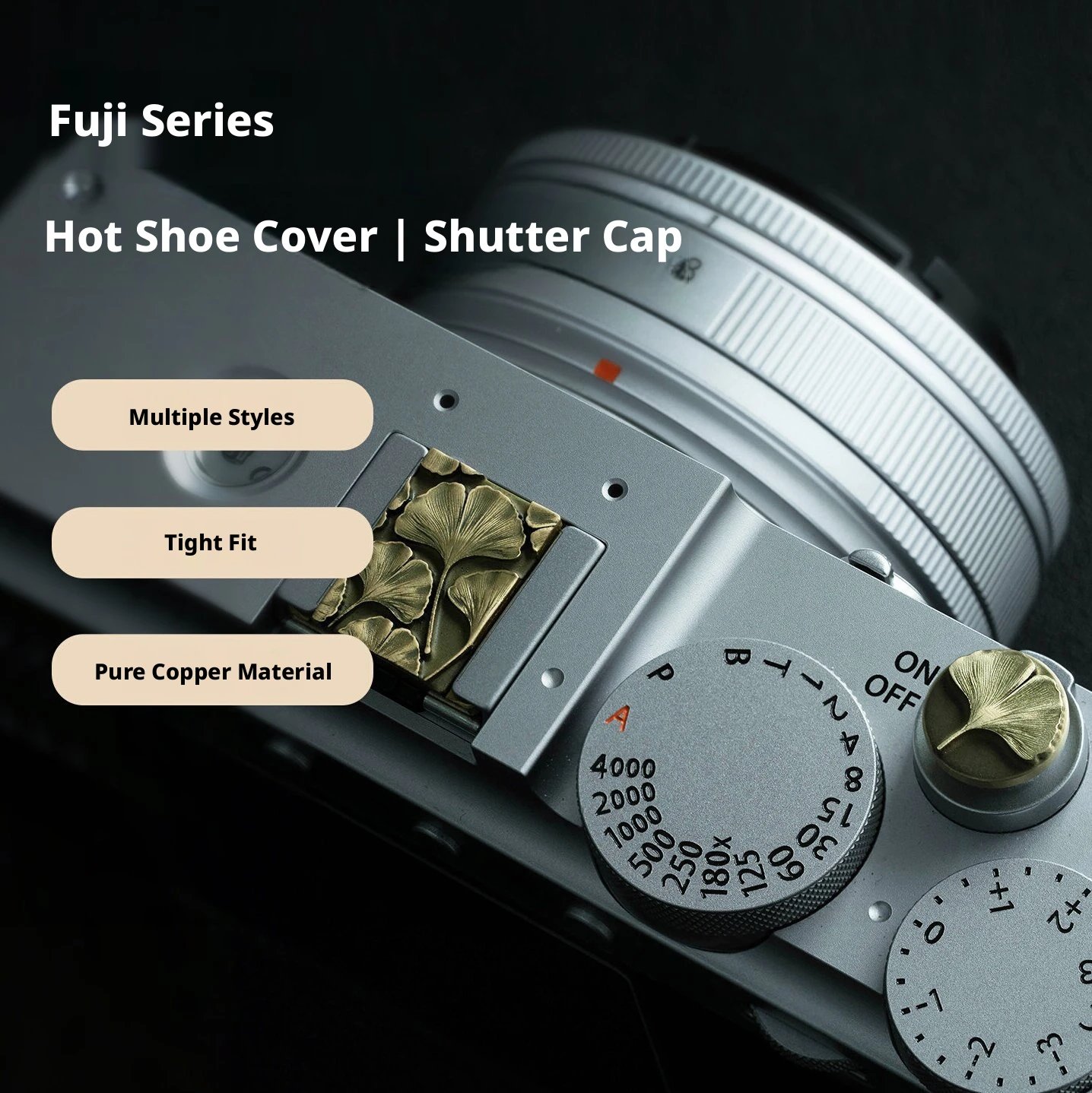 Brass Apricot Leaf Series Hot Shoe Cover with Shutter Button Cap for Canon Nikon Sony Fuji Leica ZF DSLR Mirrorless Accessories view 2