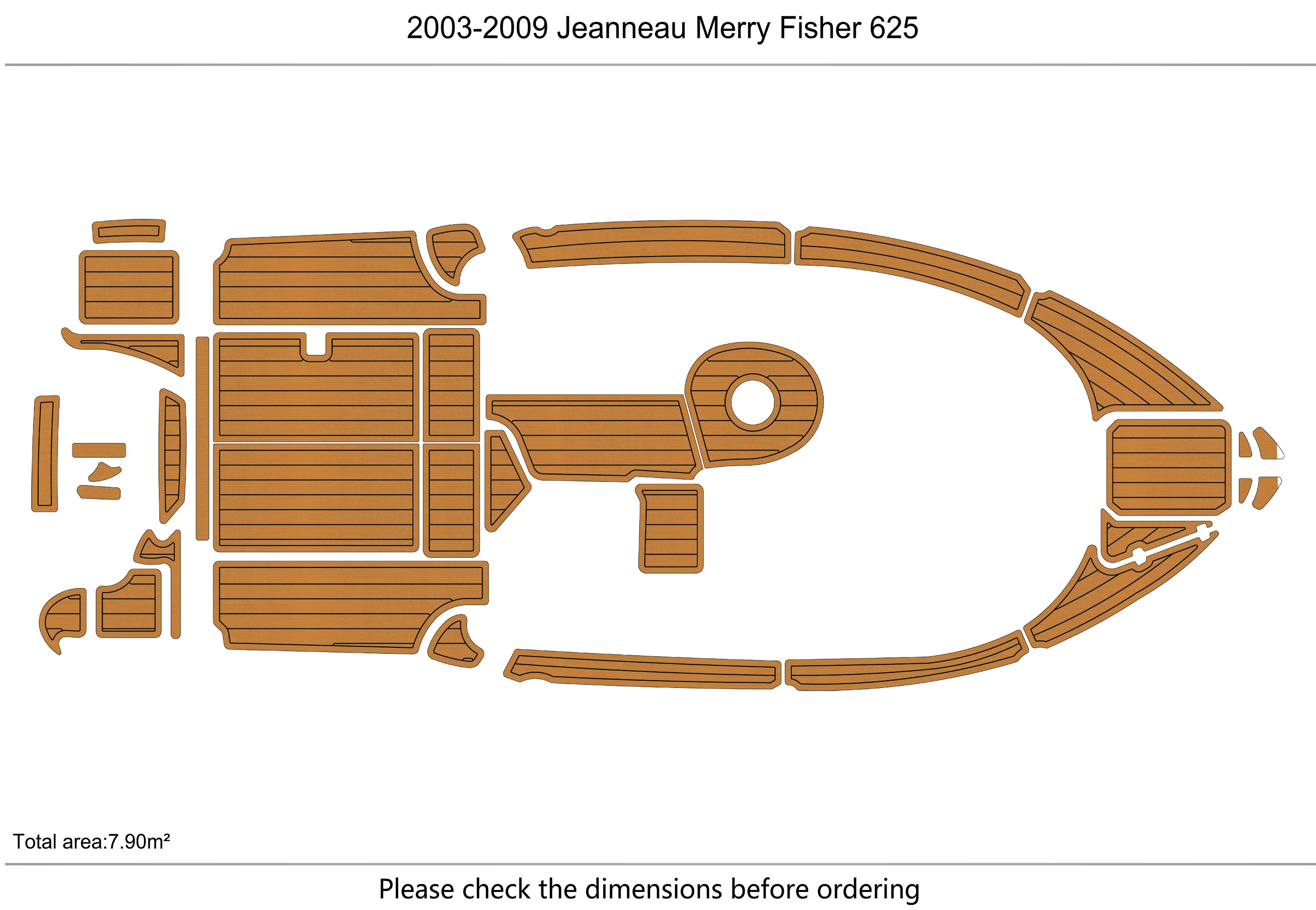 Anti-Skid EVA Faux Teak Self-Adhesive 6mm Boat Deck Pad for 2003-2009 Jeanneau Merry Fisher 625 Yacht Cockpit Marine Floor