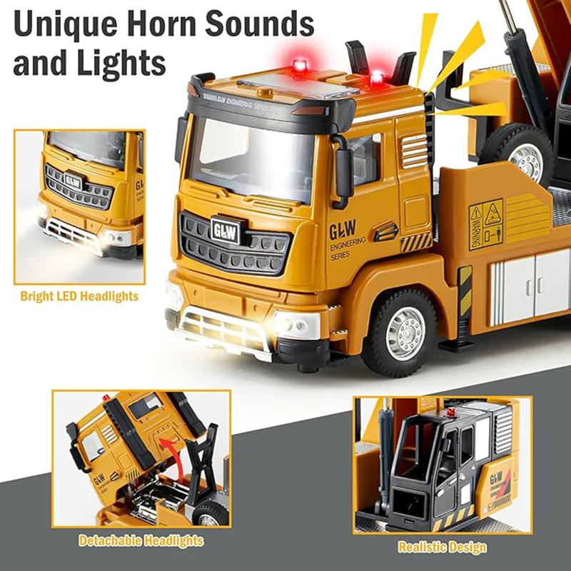 1:40 13 أنماط التراجع الضوء والصوت الهندسة شاحنة البناء دييكاست سيارة حفارة سبيكة لعب للأطفال الأولاد الهدايا #4