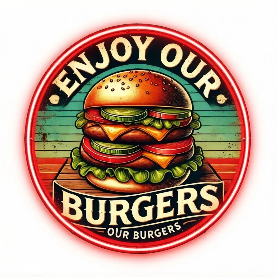 Burger Neon Sign,Enjoy Our Burger Wall Art,Fast Food Restaurant Decor,Business Burger Led Sign,Hamburger LED Wall Light