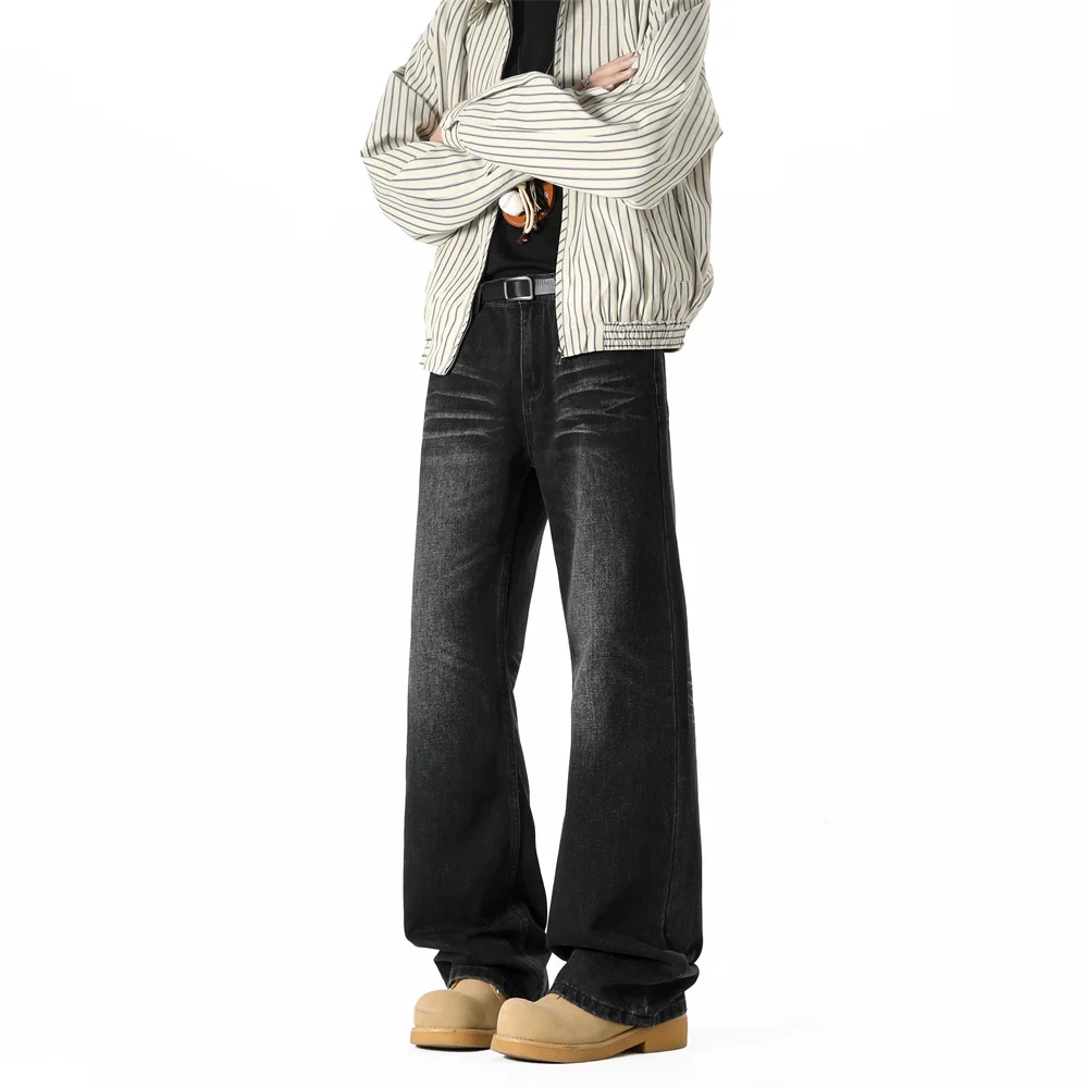 Nouveau jean micro-grands pour hommes de rue rétro lavé faire vieux pantalon droit taille haute décontracté grands yards pantalon à jambes larges