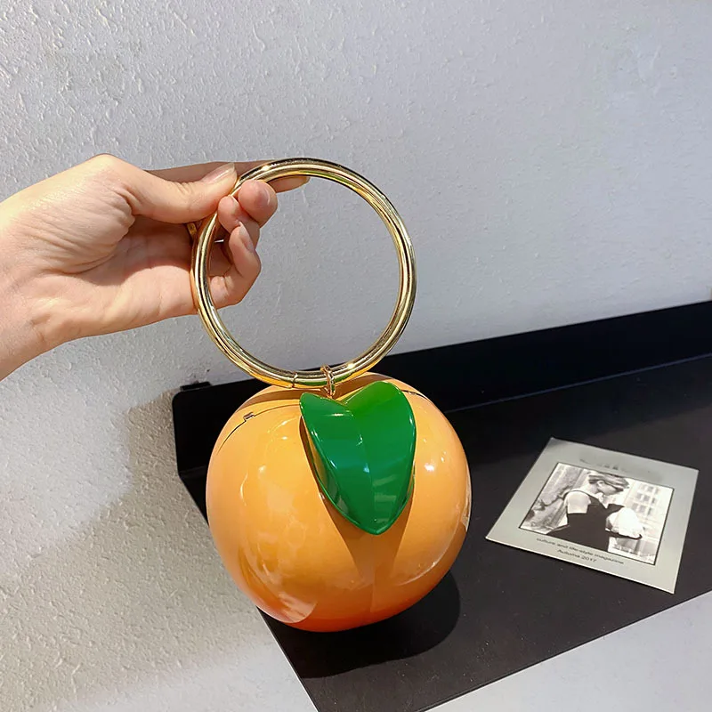 New Yellow Peach Design Women Handbags Acrylic Box Clutch Bag Luxury Evening Party Purse Cute Chains Shoulder Crossbody Bag