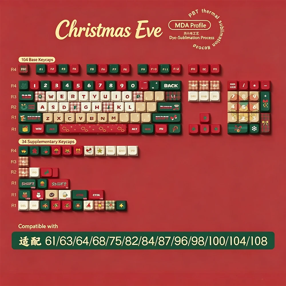 Christmas Eve Keycap MDA Highly Personalized Customized PBT Sublimation Mechanical Keyboard Cap