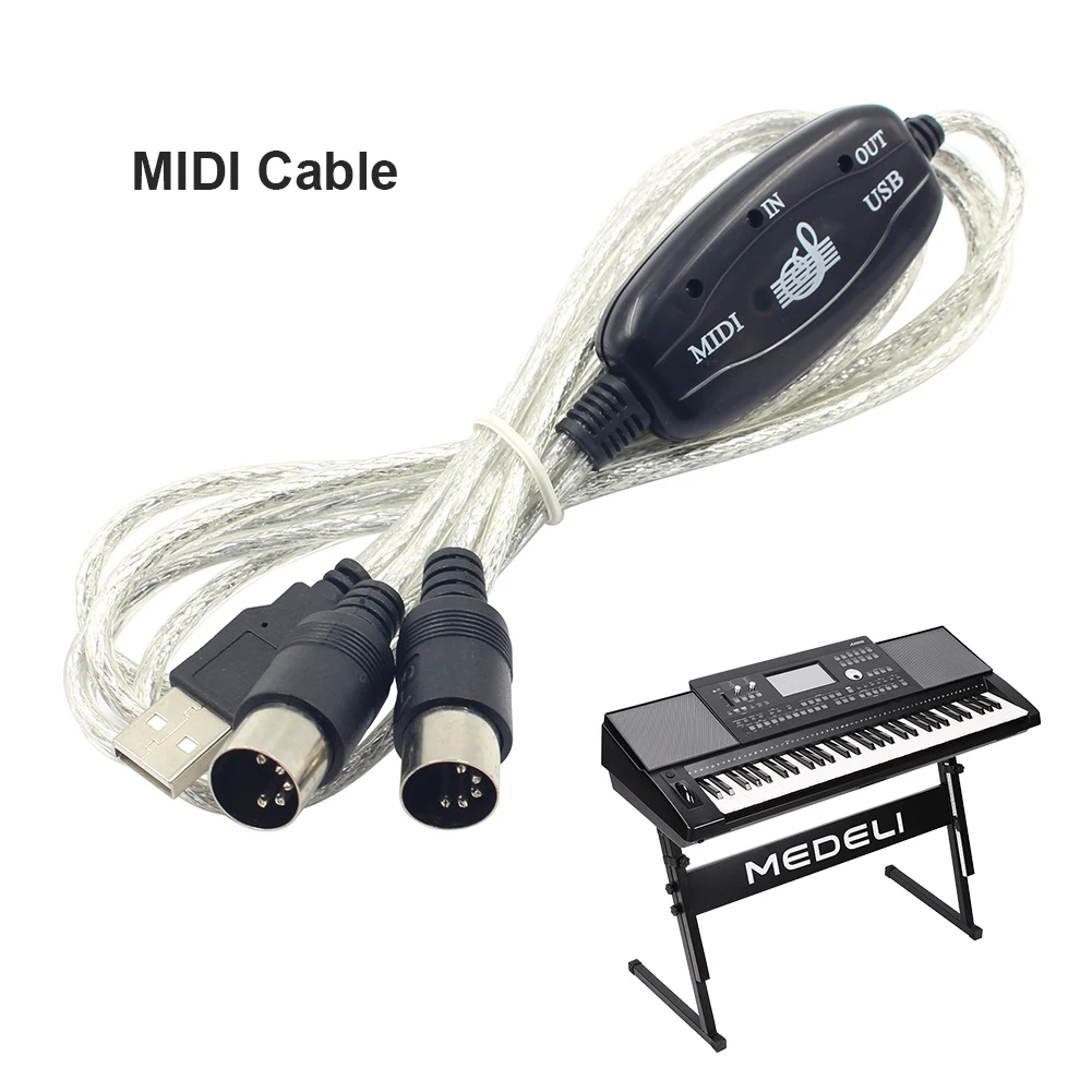 USB MIDI Cable Keyboard to PC Audio Cable USB to MIDI Cable Converter Cord USB IN-OUT MIDI Interface Adapter Accessories