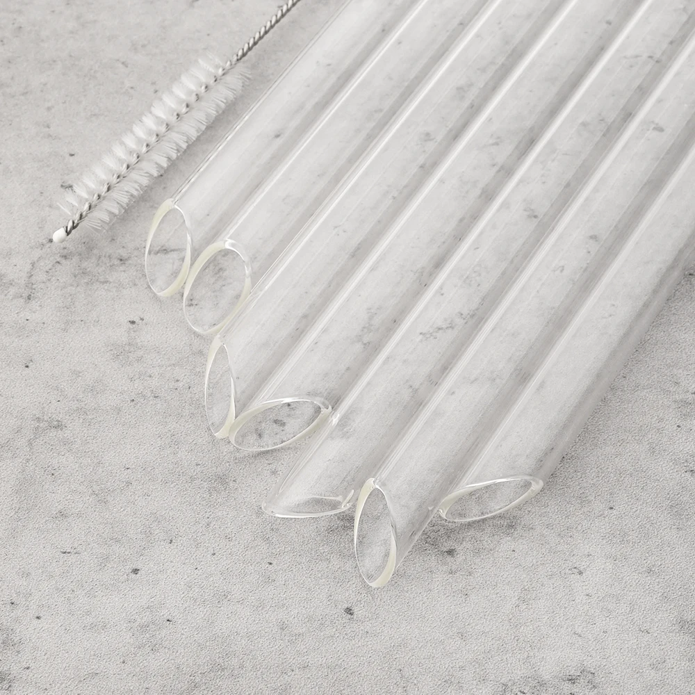 3pcs 14*200mm High Borosilicate Glass Straws Reusable Drinking Straw Set with Brush for Smoothies Bubble Tea Bar Accessories