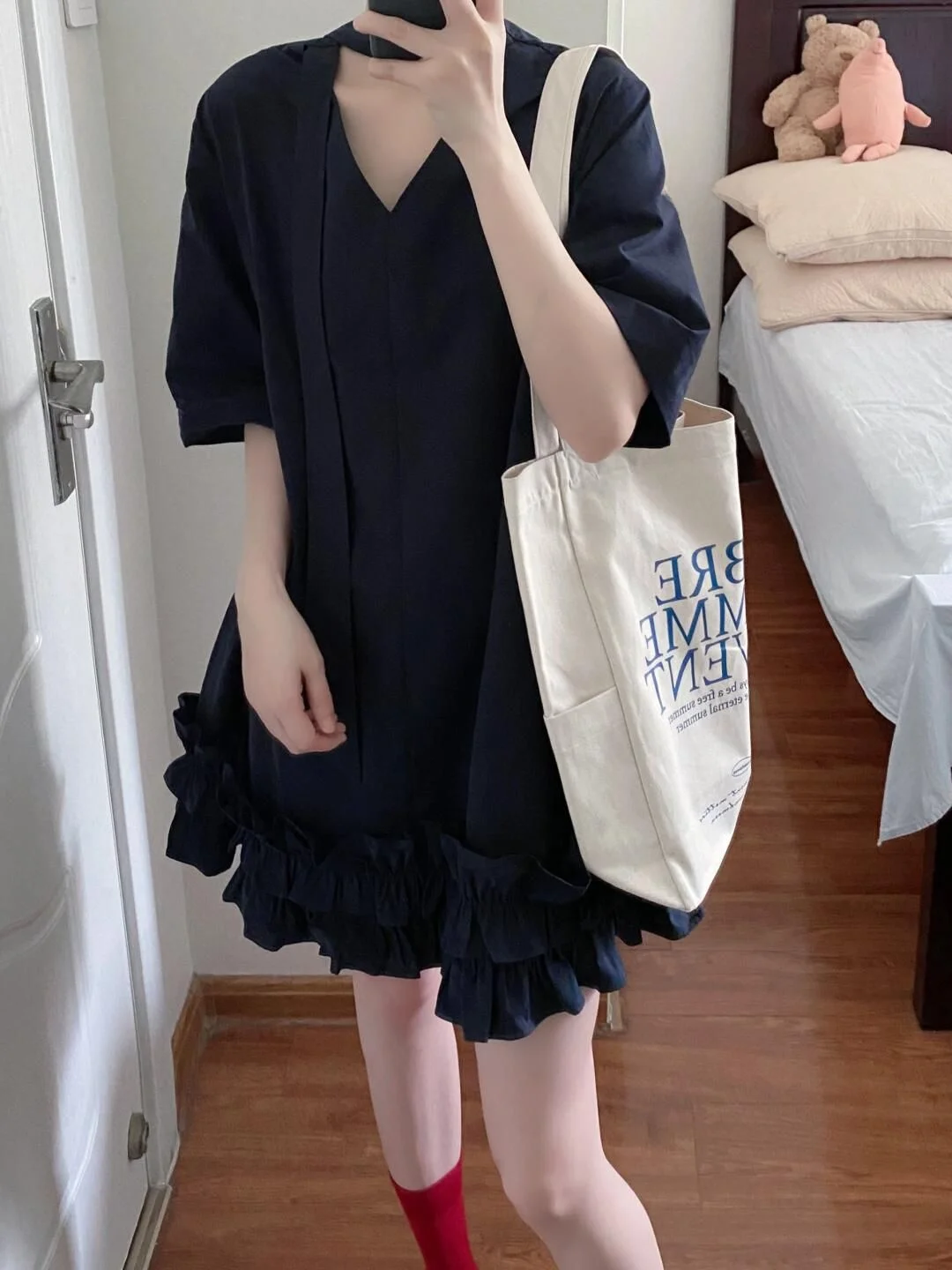 Coupe ample ort Sve bleu Dr coréen Sle femmes Faion été nouvelle jupe trapèze avec ourlet en dentelle t-shirt Dr